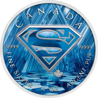 Canada SUPERMAN FROZEN CASTLE Canadian Maple Leaf $5 Silver Coin 2016 High relief of S-logo 1 oz